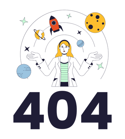 Female scientist explore galaxy error 404  Illustration