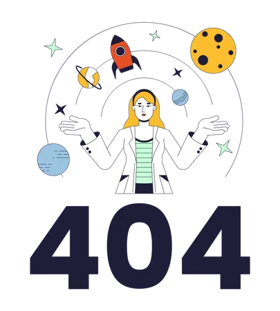 Female scientist explore galaxy error 404  Illustration