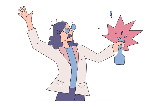 Female scientist got into flammable chemical reaction Illustration