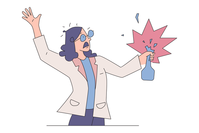 Female scientist got into flammable chemical reaction  Illustration