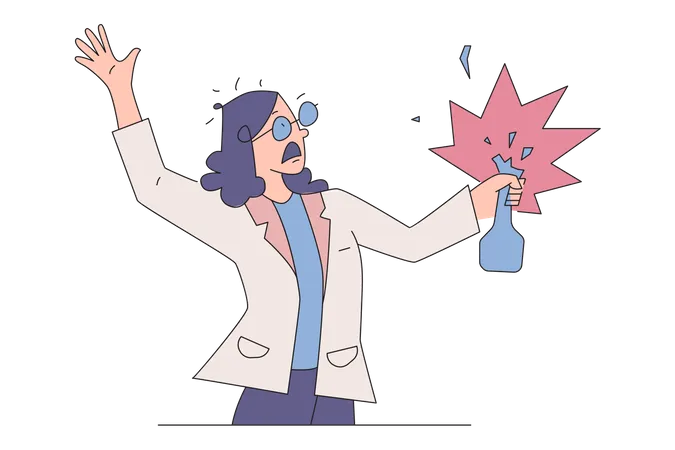 Female scientist got into flammable chemical reaction  Illustration