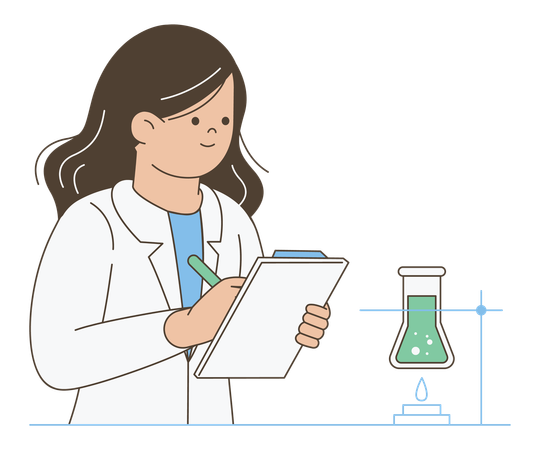 Female Scientist in Lab Coat Taking Notes  Illustration