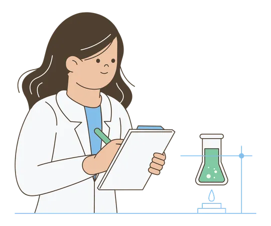 Female Scientist in Lab Coat Taking Notes  Illustration