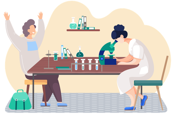 Female scientist looking through microscope  Illustration