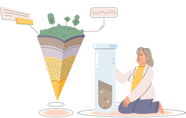 Female Scientist measuring earth levels status  Illustration