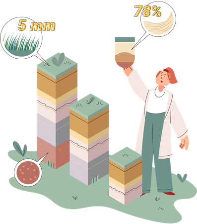 Female Scientist measuring ground levels status metaphor  Illustration