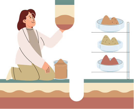 Female scientist measuring Soil analysis  Illustration