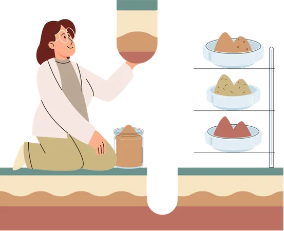 Female scientist measuring Soil analysis  Illustration