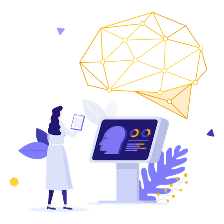 Female scientist programming neural network  일러스트레이션