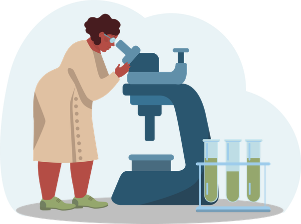 Female scientist research using microscope  Illustration