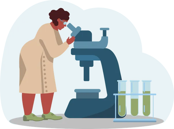 Female scientist research using microscope  Illustration