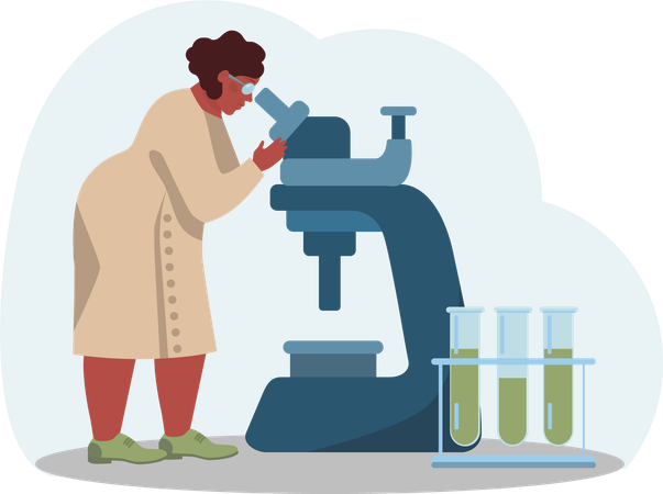 Female scientist research using microscope  일러스트레이션