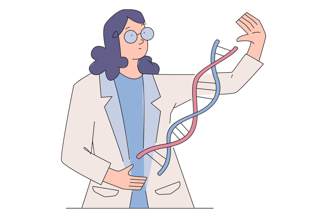 Female scientist studying genetics Illustration