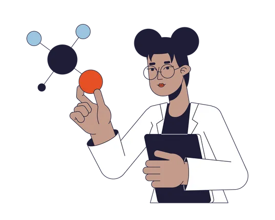 Female Scientist Studying Molecules Flat Line Concept Vector Spot Illustration Molecular Biology 2 D Cartoon Outline Character S On White For Web UI Design Editable Isolated Color Hero Image イラスト