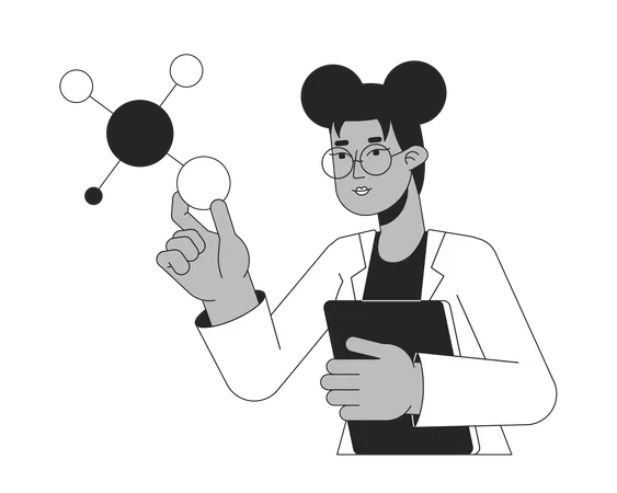 Female scientist studying molecules  Illustration