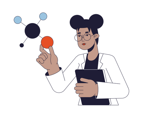 Female scientist studying molecules  Illustration