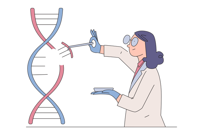 Female scientist taking sample of DNA Illustration
