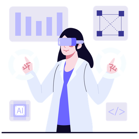 Female scientist using Immersive AI Interface  Illustration