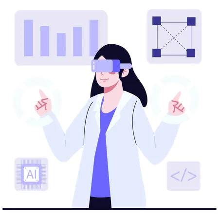 Female scientist using Immersive AI Interface  Illustration