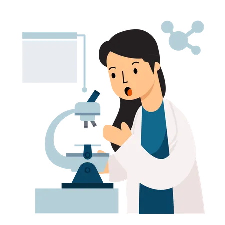 Female Scientist using Microscope  Illustration