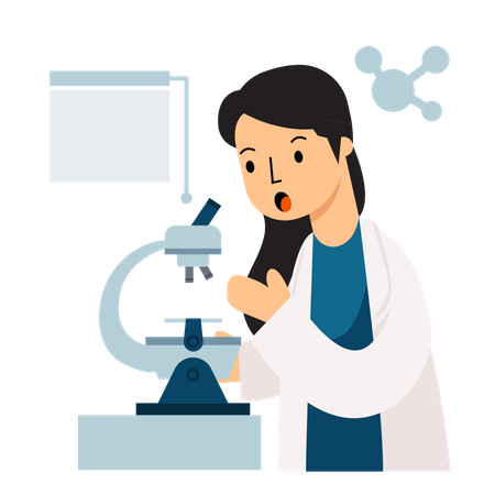 Female Scientist using Microscope  Illustration