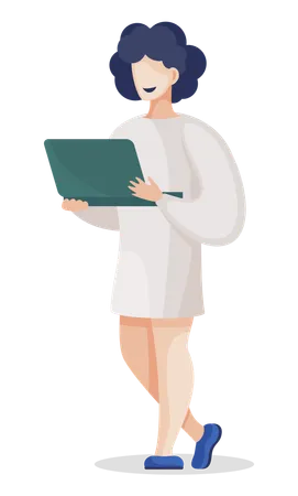 Female Scientist with Laptop  Illustration