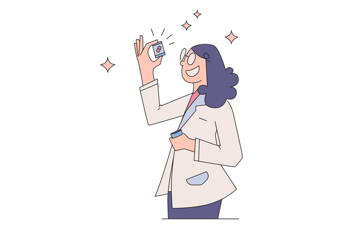 Female scientist with new invented product  Illustration
