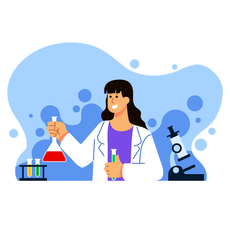 Female scientist work on experiment research  イラスト