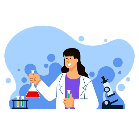 Female Scientist Work On Experiment Research Flat Illustration Illustration