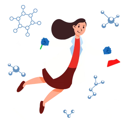 Female Scientist Work On Experiment Research Flat Illustration イラスト