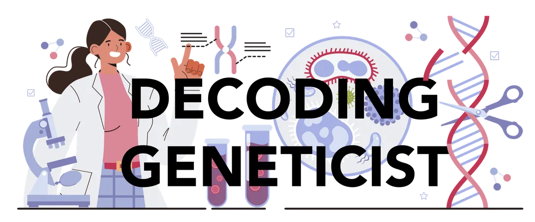Decoding Geneticist Typographic Header Scientist Work With DNA Molecule Structure CRISPR Gene Editing Gene Engineer And Decoding Technology Flat Vector Illustration Illustration