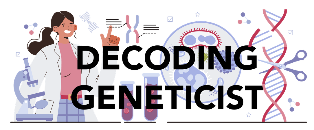 Female Scientist work with DNA molecule  Illustration