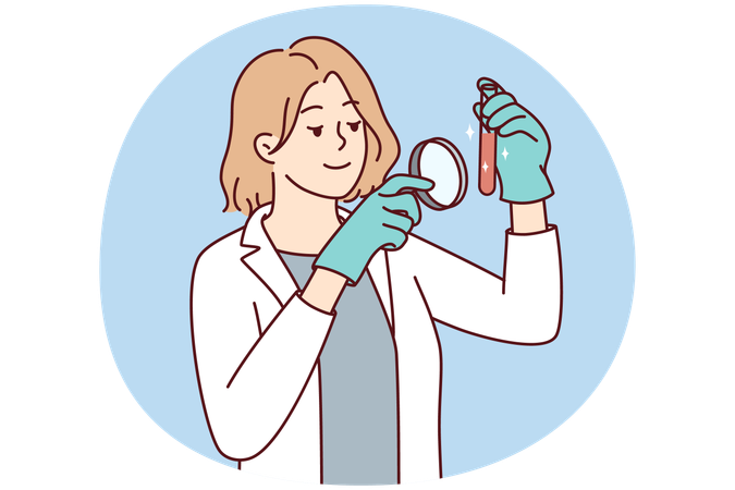 Female scientist work with tube in laboratory  Illustration
