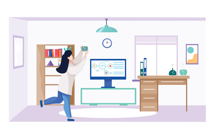 Female scientist working in lab  Illustration