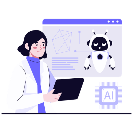 Female scientist working on AI Robot Development  Illustration