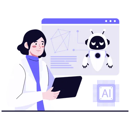 Female scientist working on AI Robot Development  Illustration