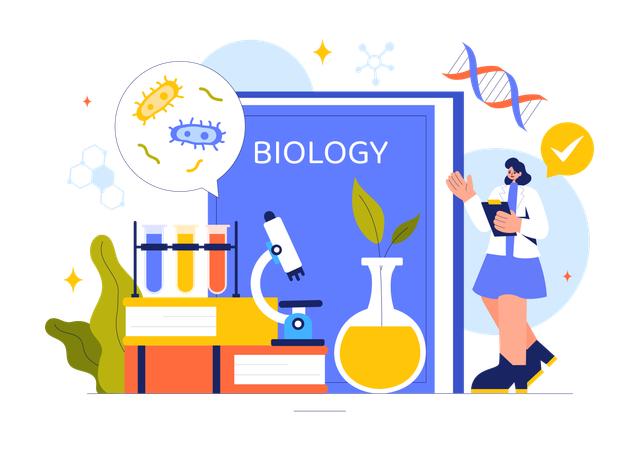 Female scientist working on biology research  Illustration