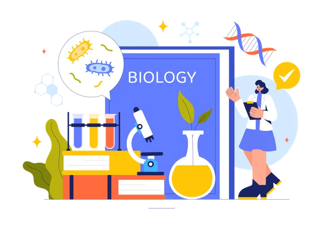 Female scientist working on biology research  Illustration