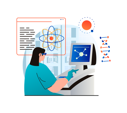 Female scientist working on dna research  Illustration