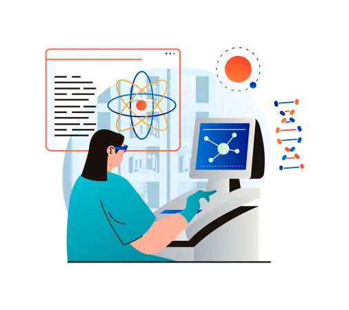 Female scientist working on dna research  Illustration