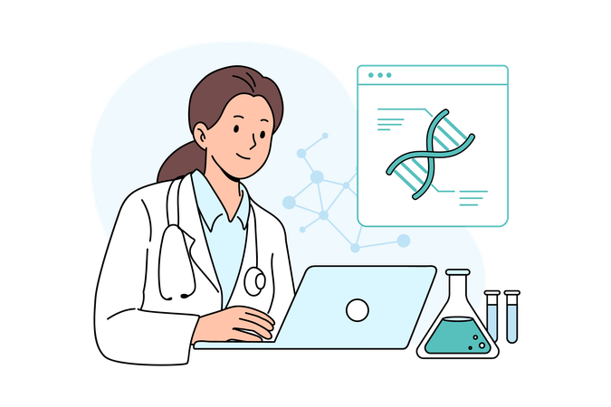 Female scientist working on gene development  Illustration