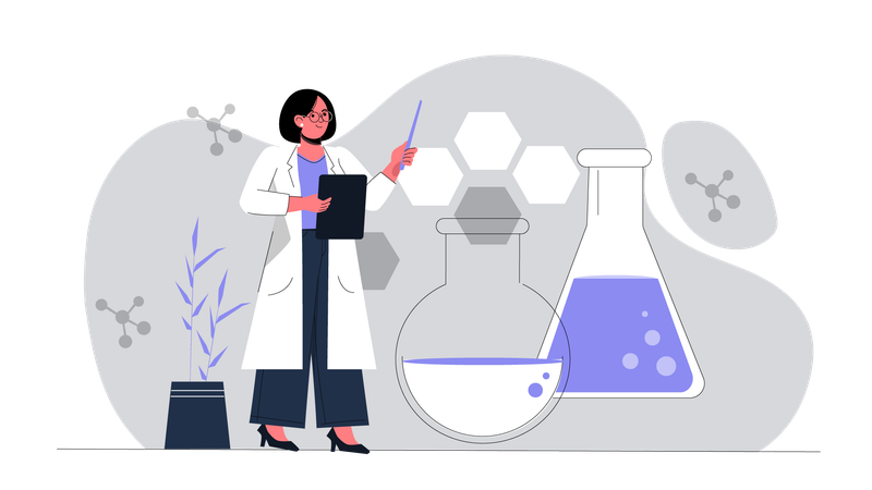 Female scientist working on genetics  Illustration