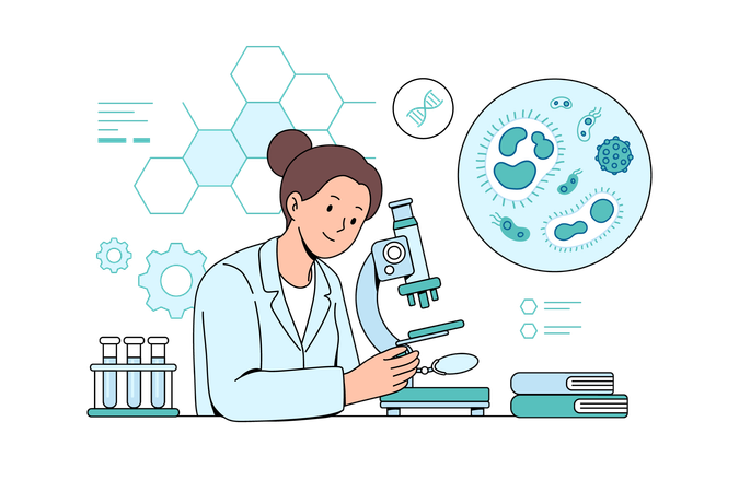 Female scientist working on genetics  Illustration