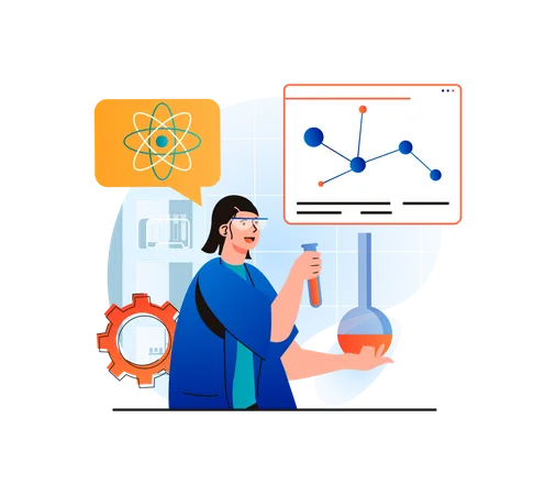 Female scientist working on molecular development  Illustration