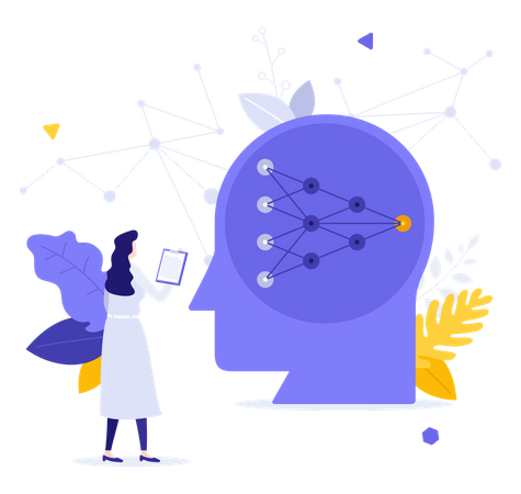 Female scientist working on neural network development  일러스트레이션