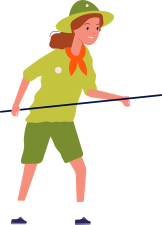 Female scout holding butterfly net Illustration