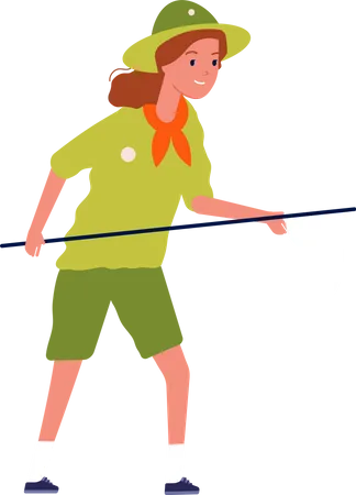Female scout holding butterfly net  Illustration