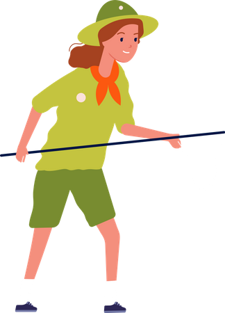 Female scout holding butterfly net  Illustration