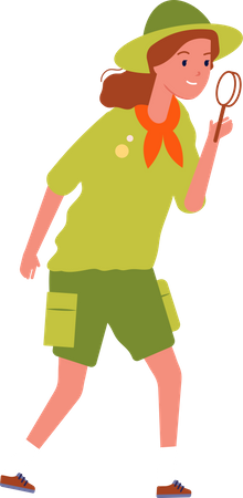 Female scout holding magnifier Illustration