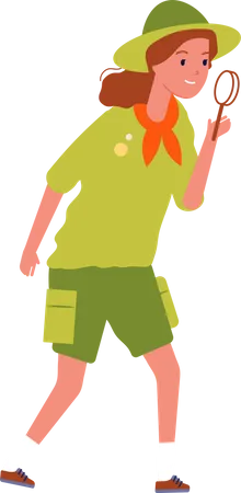 Female scout holding magnifier  Illustration